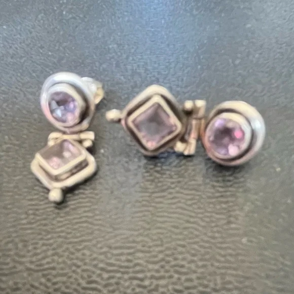 VTG Sterling Amethyst Post Earrings - Picture 1 of 3